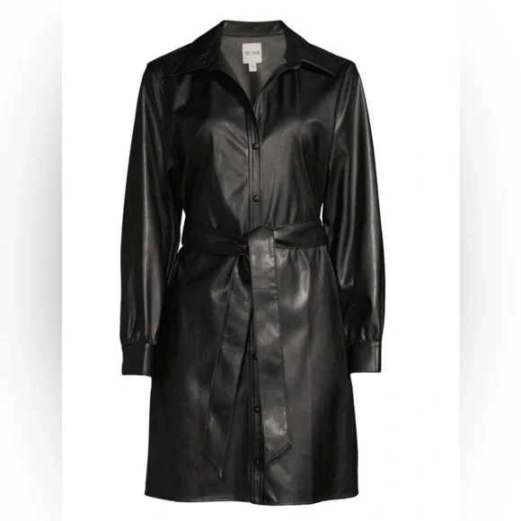 NWT Nic+Zoe Womens Black Faux Leather Knee Length Shirtdress Size Large and XL - Picture 2 of 11